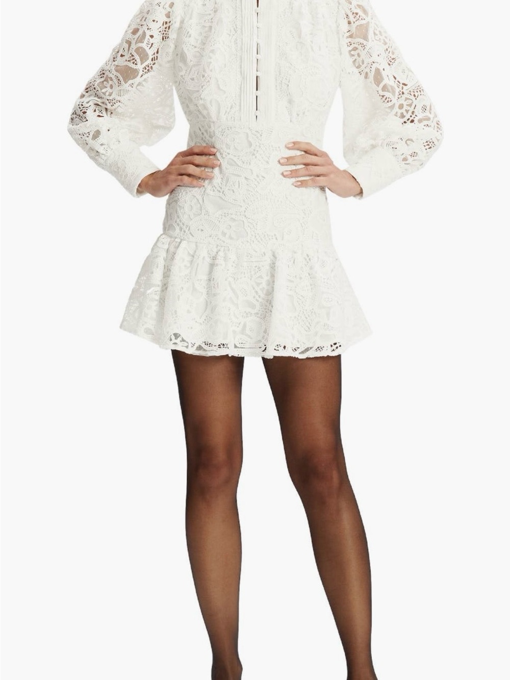 Bardot Remy White Lace Long-Sleeve Mini Dress